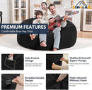 4FT Bean Bag Chair, Large Bean Bag Chairs with Memory Foam Filled, Fluffy Beanbag Sofa with Dutch Velvet Cover, Round BeanBag Chairs for Living Room, Playroom - Black by TinyTreasures Baby Boutique