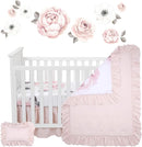Lambs & Ivy Floral Garden Watercolor/Pink Linen 5-Piece Baby Crib Bedding Set by TinyTreasures Baby Boutique
