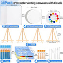 12 Pack 8x10” Canvas Boards and Round Canvas for Painting, Couple Painting Kit with Wood Easel, Acrylic Paint, Paint Brushes Set for Kids Teenagers Adults Date Night Sip and Paint Party by TinyTreasures Baby Boutique