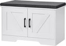 2-Tier Storage Bench, Shoe Bench with Padded Seat Cushion, Entryway Bench with 2 Barn Doors, Adjustable Shelf, 13.8" D x 27.6" W x 17.7" H, for Entryway, Living Room, Bedroom, White by CozyNest Decor