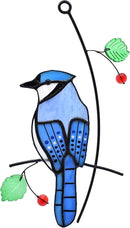 Lolitarcrafts Blue Jay Modern Stained Glass Window Hangings Blue Birds Suncathers for Window by GreenHaven Gardens