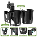KDD Stroller Cup Holder with Phone Holder, 3-in-1 Removable Bottle Holder, 360 Degrees Rotation Drink Holder for Wheelchair, Stroller, Bike, Walker, Scooter, Bicycle, Uppababy, Bugaboo, Britax by TinyTreasures Baby Boutique