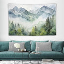 HZOHNAGO Mountain Tapestry Misty Green Forest Mountain Pattern Printed Wall Tapestry Wall Hanging for Bedroom Living Room Dorm 90" W x 60" H by CozyNest Decor