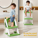 Potty Training Seat,Non Slip Foldable Toilet Training Seat with Soft Cushion, Comfortable HandlesUpgrade Toddler Toilet Seat for Kids Boys Girls,Potty Training Toilet Seat with Step Stool Ladder,Green by TinyTreasures Baby Boutique