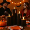 Halloween Flameless Candles, 4 Pack Battery Operated Halloween Candles with Remote, Wax LED Fake Pillar Candles Fireplace/Shelf Decor D3 H 5" 6" 7" 9" Black by CozyNest Decor