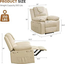 Recliner Chair with Electric Massage Adjustable Footrest & Heat, Manual Leather Recline for Adults Living Room Remote Control (Beige) by CozyNest Decor