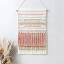 Dremisland Macrame Woven Wall Hanging Home Decor Bohemian Beige Geometric Wave Art Decor with Wool Ball and Tassle-Elegant Apartment Bedroom Dorm Room Door Decoration (Pink Line) by CozyNest Decor