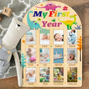 ORIGACH My First Year Baby Growth Photo Display Wood Board - 12 Months Newborn Milestones Photo Board - Neutral Baby Keepsake Board 1st Birthday Party Nursery Decor New Mom Gift - Dinosaur by TinyTreasures Baby Boutique