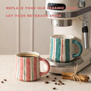 Striped Ceramic Coffee Mugs Set - 2 Pack, Pink & Green，Perfect for Morning Brew or Tea and Cocoa - for Coffee Lovers by CozyNest Decor