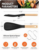 Cooking Spoon for Nonstick Cookwares, Great for Cooking and Serving Sturdy BPA-Free Matte Silicone, Wood Handle Spoon for Mixing, Scoop, and Scrape (Black & Grey, 11.4 inch) by CozyNest Decor