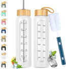 32 oz Glass Water Bottle with Straw - Motivational Time Marker & Silicone Sleeve - Reusable Tumbler Includes 2 Bamboo Lids & Fruit Infuser - 1 Pack by CozyNest Decor