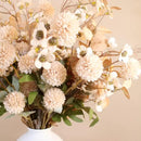 Beige Silk Flower Arrangements For Home Decor, Large Floral Centerpieces For Tables, Fake Mums + Eucalyptus + Wild Flowers in Bulk, Long Stem Artificial Flowers Coffee Dining Table, Faux Mums Flowers by CozyNest Decor