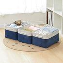 Organization and Storage Basket for Shelves - 16x12x8 inch Large 3 Pack Canvas Storage Bin Collapsible Baskets for Organizing, Fabric Storage Cubes for Cloth Laundry (White&Deep Blue) by CozyNest Decor