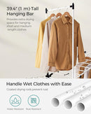 SONGMICS Clothes Drying Rack, Foldable 2-Level Laundry Drying Rack, Free-Standing Airer, 1 Additional Tall Hanging Bar, 2 Height-Adjustable Wings, 24 Drying Rails, Space Savng, Simply White ULLR521W01 by TinyTreasures Baby Boutique