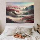 Houselerax Japanese Tapestry, Red Plum Cherry Blossom Mountain Tapestries, Asian Japanese Wall Decor, Nature Landscape Tapestries for Bedroom Living Room Decor 40"x30" by CozyNest Decor