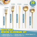 Matte Gold Silverware Set for 4,Modern Stainless Steel Brushed Cutlery Set,20-Pieces Heavy Duty Flatware Set,Knives Spoons and Forks Set Utensils Set, Satin Finish, Dishwasher Safe by CozyNest Decor