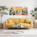 HPNIUB Mountains Forests Framed Canvas Wall Art Set, Abstract Woodland Painting, Boho Scenery Sun Wall Decor, Pretty Grassland River Artwork for Living Room, Bedroom, Dining Room, Office - 16"x24"x3 by CozyNest Decor