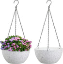 10 inch Hanging Planters for Indoor Outdoor Plants, 2 Pack Hanging Flower Pots with Drainage Holes and Chain for Garden Porch, Plastic Hanging Baskets for House Plants, Speckled White by CozyNest Decor