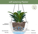 12 Inch Hanging Baskets 2 PC with Chains, Self-Watering Hanging Planters for Indoor Outdoor Plants, Plastic Hanging Flower Pots,Speckled White by GreenHaven Gardens