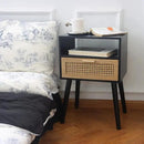 MaxSmeo End Table with Storage Mid Century Nightstand with Rattan Drawer and Shelf, Wood Small Side Coffee Table for Small Space, Living Room and Bedroom, Easy Assembly (Black) by CozyNest Decor