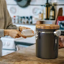 35OZ Coffee Canister for ground coffee with Date Tracker,Wood grain lid 304 Stainless Steel Kitchen Food Airtight storage container for Coffee Beans or Grounds, Tea, Sugar(35oz-grain) by CozyNest Decor