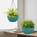 8 inch Small Hanging Planters Plant Pots for Indoor Outdoor Plants, 2 Pack Hanging Flower Pots with Drainage Holes and Chain for Garden, Plastic Hanging Baskets for House Plants, Blue Green by CozyNest Decor