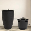 WORTH Garden 2-Pack 21" H. Black Tall Planters with Inside Pots - 14'' Dia Plastic Large Round Plant Tree Pots - Decorative Imitation Stone Finish for Indoor Outdoor Front Porch Container Patio by GreenHaven Gardens