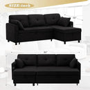 84 Inches Fabric Sectional Sofa w/Pull Out Sofa Bed & Adjustable Back, Tufted L Shaped Couch w/Storage Chaise, Sleeper Sectional Sofa w/USB Port & Cup Holders for Living Room, Black by CozyNest Decor