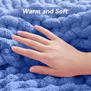 Chunky Knit Throw Blanket, 30''*40'' Knitted Throw Chenille Yarn for Bed Couch, Handmade Light Blue Crochet Big Thick Blanket, Machine Washable Cute Comfy Blanket for Home Decor by CozyNest Decor