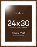 Homeforia 24x30 Walnut Frame, High End Oak 24 x 30 Wooden Poster Frame with Mat 18 x 24, 30x24 Large Picture Frames for Wall, 24x30 Brown Wood Frame Matted to 18x24, Tempered Glass, Wall Kit, Set of 1 by CozyNest Decor