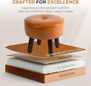 Small Foot Stool Ottoman, Round Pouf Foot Rest, Footstool Ottomans with Rubber Legs Under Desk, Faux Leather Footrest for Couch, Living Room, Bedroom, Hallway, Office, 13''L x 13''W x 10.2''H by CozyNest Decor