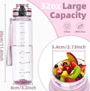 OLDLEY 32 oz Water Bottle, Motivational Water Bottle with Time Marker, Sports Water Bottle With Strap, Leakproof & BPA Free Large Water Bottles for School, Gym, Travel, Tritan, Transparent Pink by CozyNest Decor
