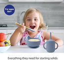 Silicone Baby Feeding Set 14 Pcs,Baby Led Weaning Supplies, Baby Spoons Suction Bowl Divided Plate Bib Cup Finger Brush,First Stage Solid Food Eating Utensils - 6+ Months(Blue Gray) by TinyTreasures Baby Boutique