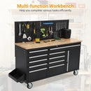 Heavy Duty 61" Tool Chest Cabinet, Mobile Garage Workbench with 10 Drawers and Power Strip, Rubber Wood Worktop, 1675 LBS Load, Rolling Tool Storage Organizer for Mechanic, Shop or Home Use by GreenHaven Gardens