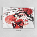 Japanese Red Geisha Tapestry Asian Cherry Blossom Traditional Kimono Folk Tapestries Home Decor for Living Room Bedroom Apartment Farmhouse Dorm 90"x60" by CozyNest Decor
