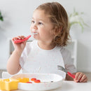Bumkins Toddler Utensils, Kids Size Fork and Spoon Set, Silicone and Stainless-Steel Training Silverware, Angled Forks / Sporks for Self-Feeding, Children Hold Learning to Eat, 18 Months Up, Red by TinyTreasures Baby Boutique