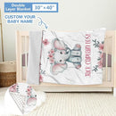 Personalized Nursery Bedding Set, 5 Pcs Custom Crib Sets, Soft Baby Girl Set with Name, Double Layer Elephant Infant Bedding Set Customized Gifts for Toddlers by TinyTreasures Baby Boutique