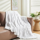 NEWCOSPLAY Super Soft Twin Blanket White Premium Silky Flannel Fleece 3D Ribbed Jacquard Lightweight Bed Blanket All Season Use (White Ribbed, Twin(60"x80")) by CozyNest Decor
