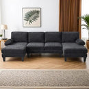 Karl home U-Shape Sectional Sofa Couch 111" Modern 4-Seat Sofa with Chaises Chenille Fabric Upholstered Covertible Couch with Wood Grain Legs for Living Room, Reception Room, Apartment, Black by CozyNest Decor