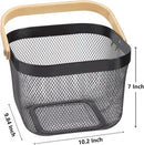Metal Mesh Steel Basket, Storage Organizer Basket Multi-functional Hanging Kitchen Baskets Fruit Basket Bin with Bamboo Handle for Kitchen Bathroom Picnic Shopping Decor Cabinet Home, Black by GreenHaven Gardens