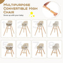 BABY JOY Convertible Baby High Chair, 3 in 1 Wooden Highchair/Booster/Chair with Removable Tray, Adjustable Legs, 5-Point Harness, PU Cushion and Footrest for Baby, Infants, Toddlers (Beige) by TinyTreasures Baby Boutique