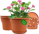 11 Inch Plastic-Flower-Pot-for-Indoor-Plants, 4 Pack Large Outdoor Planter Pot with Drainage Holes & Saucers, Resin Decorative Garden Pots Planters by CozyNest Decor