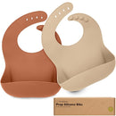 KeaBabies 2-Pack Silicone Baby Bibs for Eating - Sturdy Food-Grade Silicone Bibs for Babies Girl, Boy, Large Food Catcher, Clean & Put On Easily, Waterproof Toddler Feeding Essentials (Terracotta) by TinyTreasures Baby Boutique