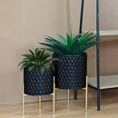ARNIS Plants Pots with Stand, Set of 2 Planters, Unique Mid Century Decorative Metal Flower Pots with Drainage, 8.25 & 10.5 Inch, Black by CozyNest Decor
