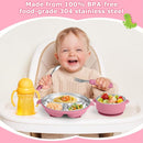 Stainless Steel Baby Plate and Bowl with Suction, Baby Bowl and Divided Kids Toddler Plate with Removable Silicone Shell, Non-Slip Toddler Baby Feeding Set, Forks + Spoons Included-Rose red by TinyTreasures Baby Boutique