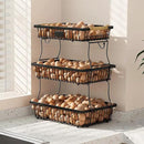 3 Tier Fruit Basket for Kitchen Counter with 2 Banana Hangers, Countertop Metal Fruit Bowl with Wooden Handle, Large Storage Stand for Vegetables, Snacks, Breads, Produce Storage – Black by CozyNest Decor