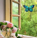 Blue Butterfly Suncatcher Stained Glass Window Hanging Panel Christmas Decor,Glass Butterfly Gift for Mom, Women 5.9×5.3Inch by GreenHaven Gardens