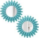 Honiway Beach Wall Decor Mirror 2 Pack 12 inch Wood Coastal Wall Decor Sunburst Boho Home Decor Room Decor for Bedroom Living Room Entryway Cyan by CozyNest Decor