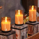 Homemory Amber Glass Flameless Candles, Battery Operated LED Pillar Candles with Remote Control and Timer, Radiance Candles, Real Wax, Set of 3,D3 xH4 5" 6" by CozyNest Decor