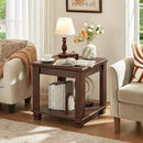 Farmhouse End Table,Large Side Table with 2-Tier Storage Shelf,Rustic Brown End Tables for Living Room,Square Tea Table,Walnut by CozyNest Decor